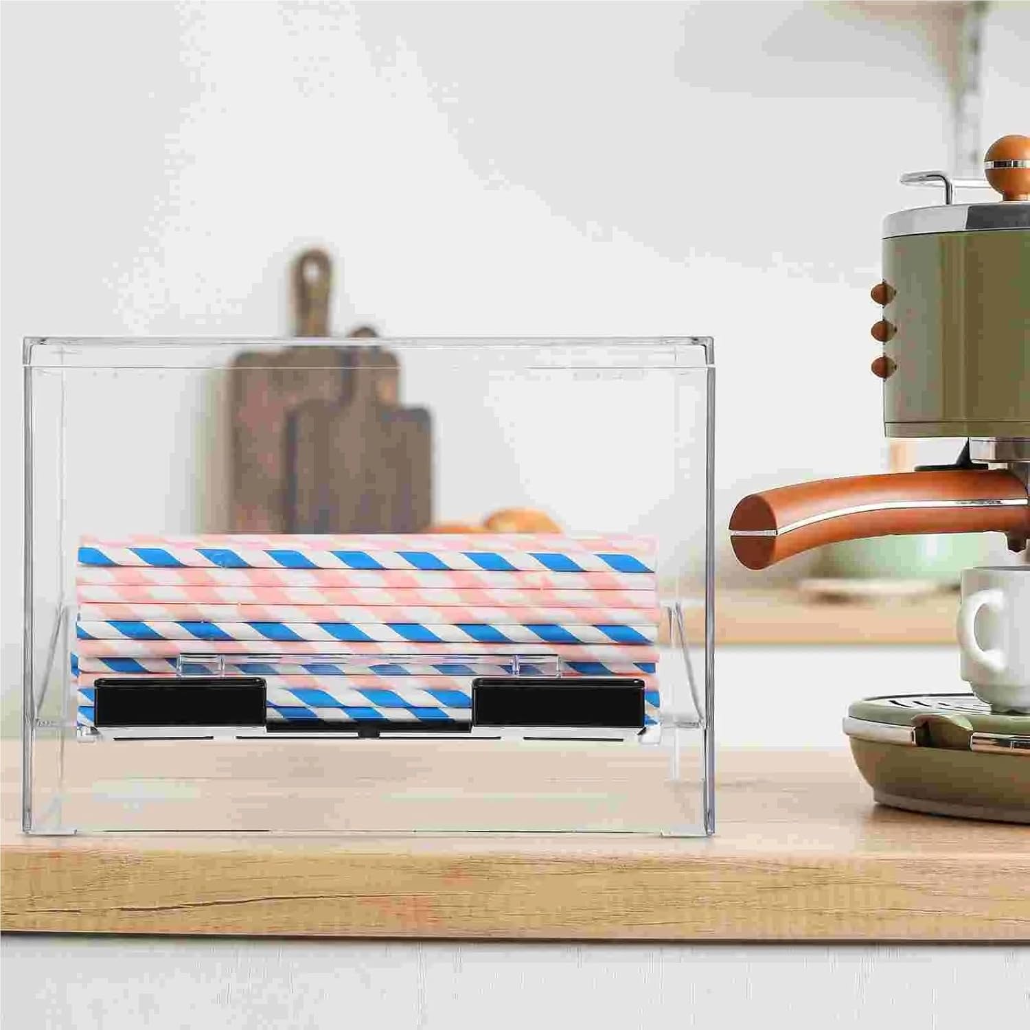 Transparent Acrylic Self - Service Pressing Straw Box - Restaurant Bar Kitchen Drinking Straws Storage Dispenser Holder(1pcs)