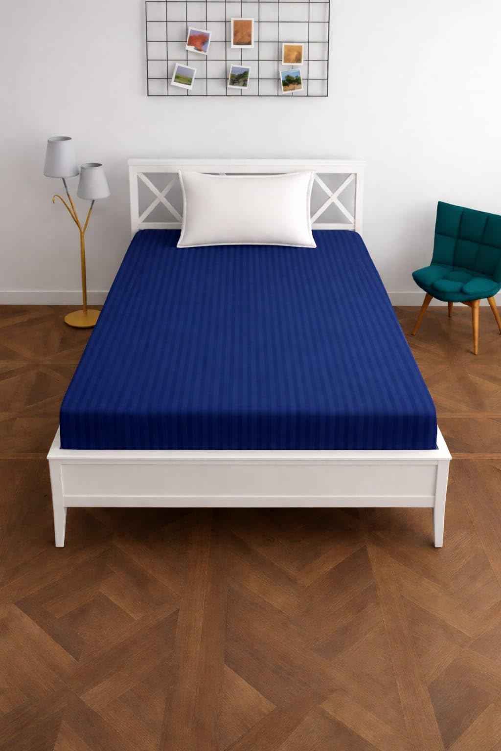 Elite Home Single Bed Mattress Cover with Zipper, Poly Cotton Striped 4x6 Ft Non Waterproof Mattress Protector, Washable Dustproof Bed Cover Blue (48x72x4 Inch)-image-15