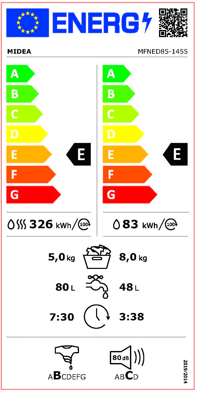 Midea Waschtrockner MFNED85-1455 8kg 5kg 1400 U/min Energieeffizienzklasse E