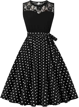 Black Kawaii Dress Tunic Midi Robe Femme Lace Collar Patchwork  High Waist 50s 60s Swing Pin Up Rockabilly Vintage Chic Dress