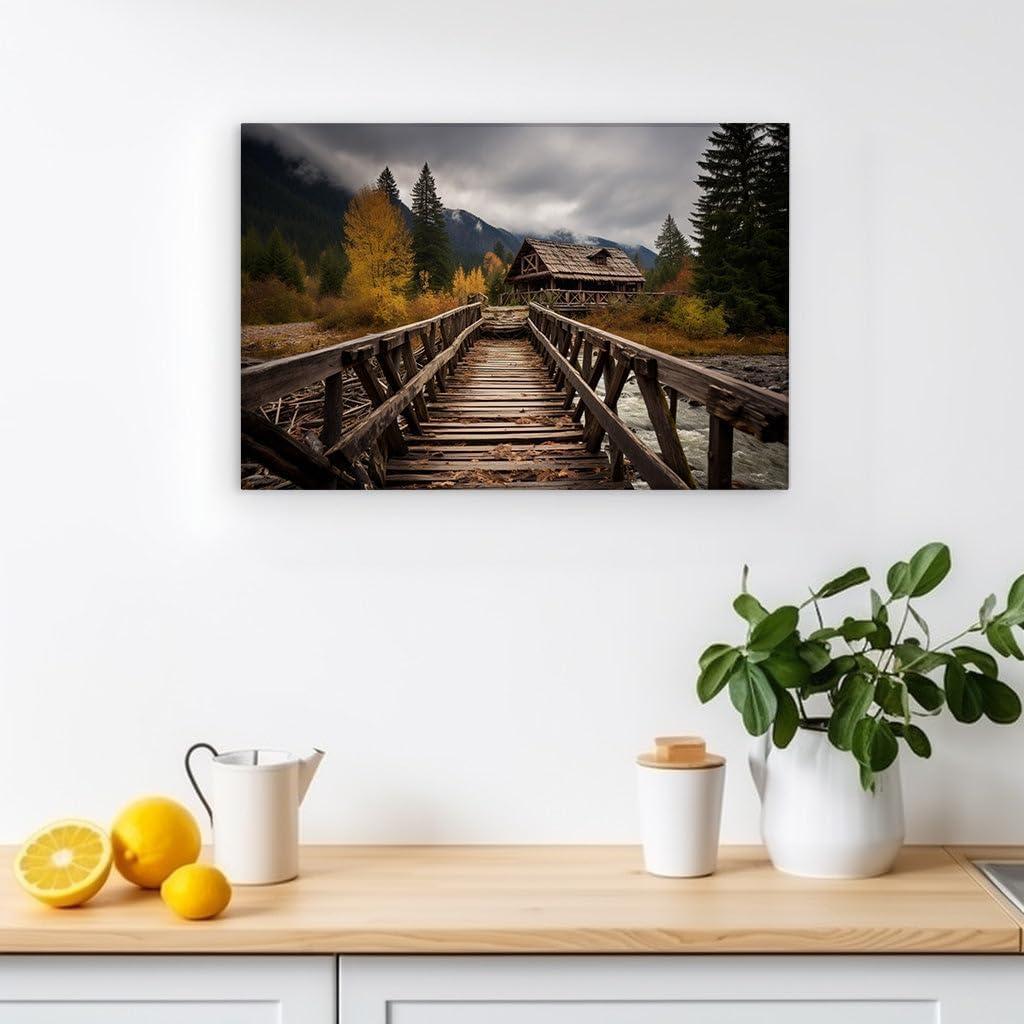 Canvas for Living room. Rustic Serenity Crossing Into Nature's Embrace, 27 x 18 inch Canvas Wall Art - Ready to Hang