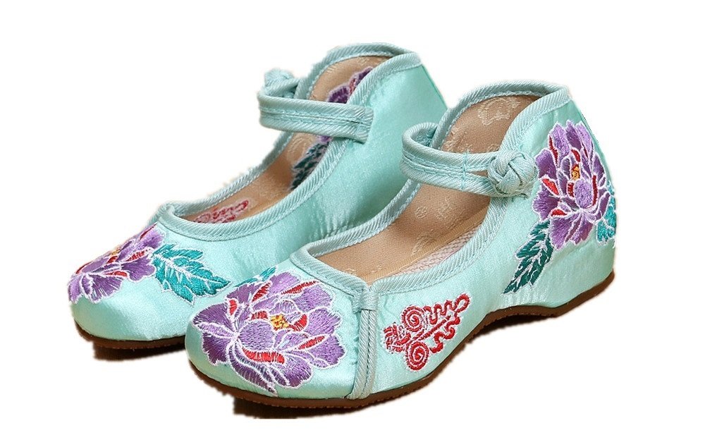 Tianrui Crown Girl's Embroidery Flat Ballet Shoes Kid's Cute Mary-Jane Dance Shoe Flat Sandal Shoe Green