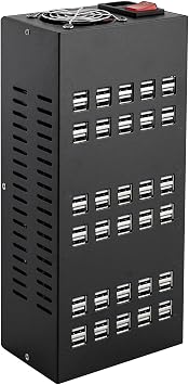 60 Port USB Charging Station Hub Desktop Cell Phone Charger Organizer 400W for Hotel School Shopping Malls, black