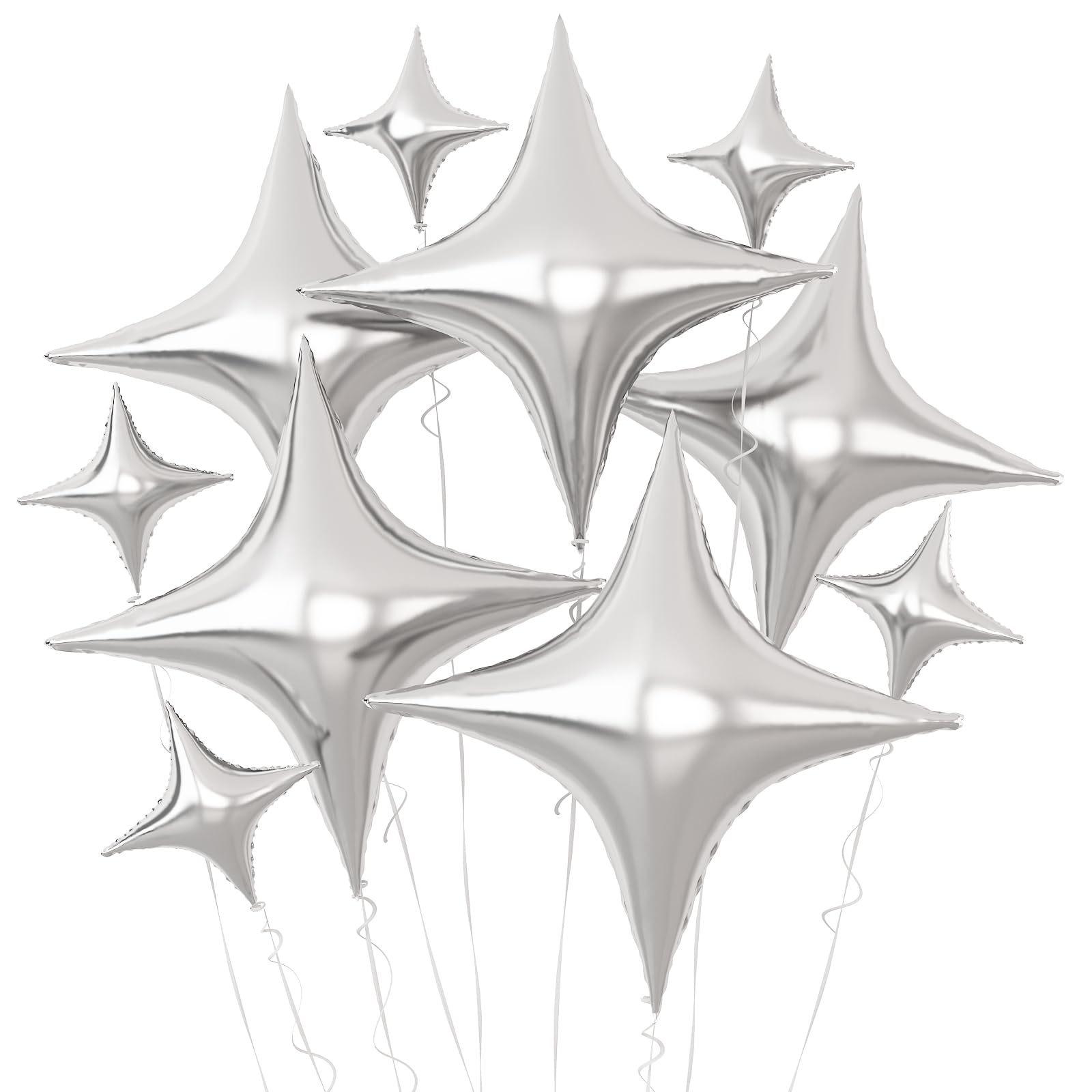 Silver Foil Star Balloon,10Pcs Quadrangle Balloons,Four Angle Star Shaped Helium Polyester Film Balloons for Brithday,Engagement,Graduation,Wedding Party Decorations