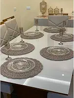 Sousplat de Crochê Algodão Colorido para Mesa Posta(Avelã,4 Lugar) | Sousplat de crochê artesanal em algodão para compor mesa posta, proteger a superfície e valorizar pratos
