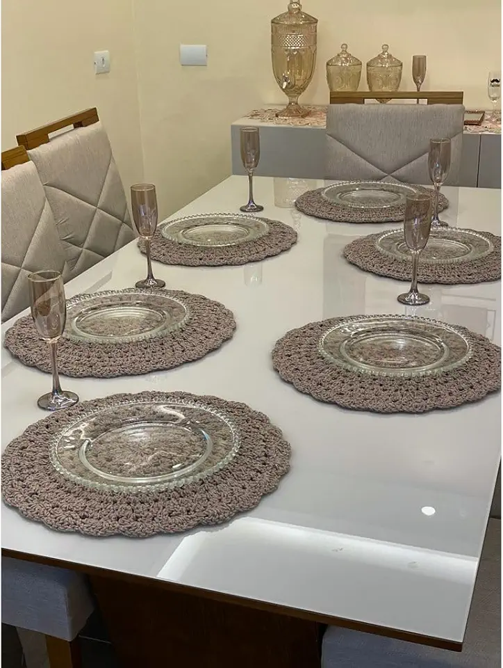 Sousplat de Crochê Kit 4-10 Peças Colorido 38cm Artesanal Mesa Posta Natal(Avelã,6 Lugar)