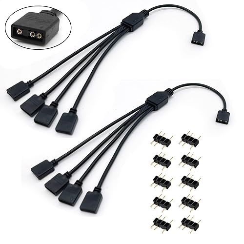 Vista 2 de Cable Divisor ARGB, Cable de Extensión Divisor RGB Direccionable de 1 a 4 Hembra a Hembra de 5V 3 Pines, Cable de Sincronización LED ARGB