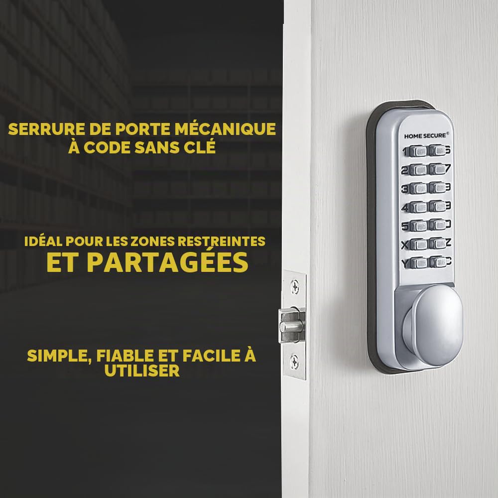 Verrou de porte à code et bouton de porte - résistant aux intempéries - chrome