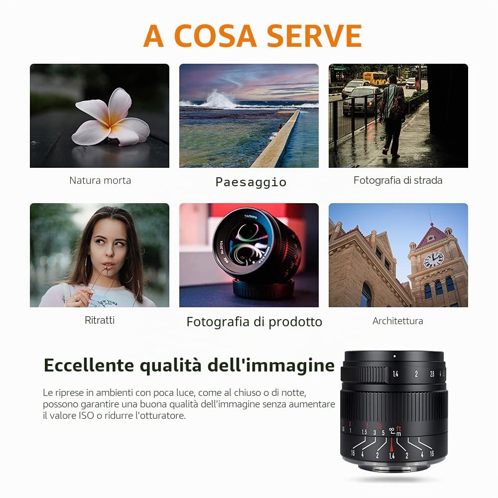 7artisans Obiettivo 55 mm F1.4 Mark II APS-C con messa a fuoco manuale, grande apertura, per fotocamere mirrorless Fuji X-A1 X-A10 X-A2 X-A3 X-T1 X-T10 X-T2 X-T20 X-E2 X-E2S X-M1 X-T100 X-Pro2