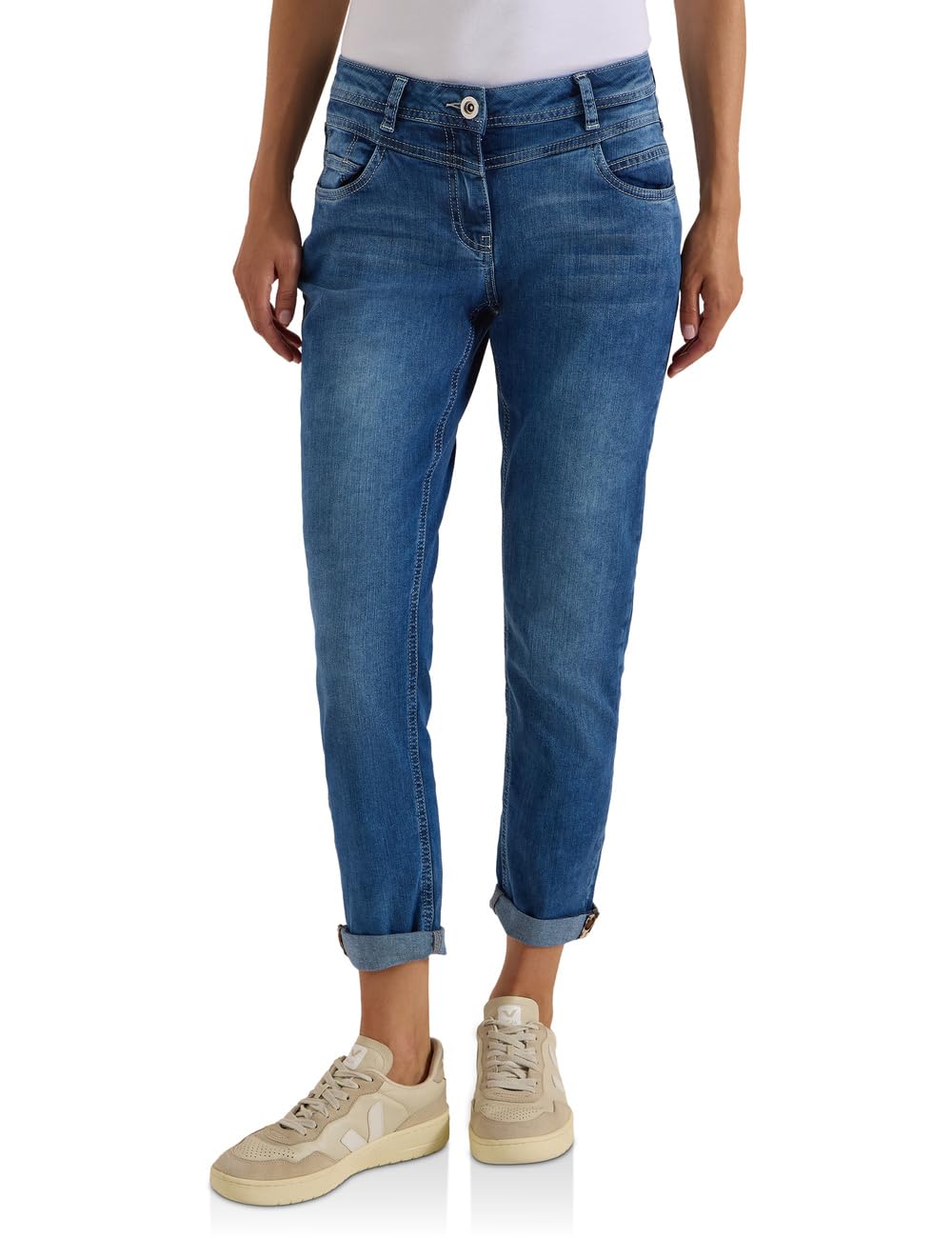 Cecil Women's Slim Leg Jeans with Turn-Up and Leo Tape 3819005, Light Blue (Light Blue wash), 26W x 28L