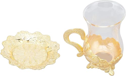 Miniatura 2 de Tazas de café doradas, gabinete de vino de aleación de zinc, platillo dorado para taza de té con mesa de té, taza de agua para exquisitos juegos de