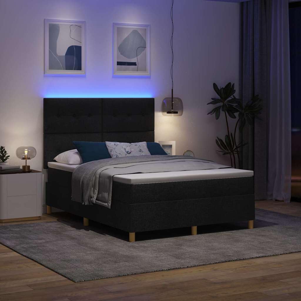 z oświetleniem LED nowoczesne do sypialni podstawowe czarne 160x200 cm | Łóżko 160x200 cm z materacem kieszeniowym i LED RGB Czarny Tkanina Nowoczesne