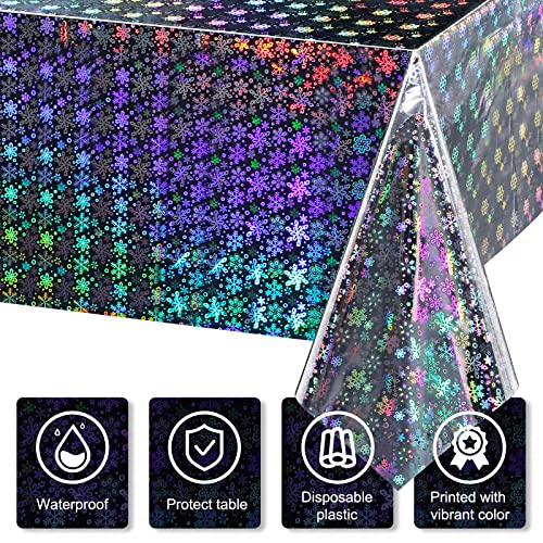 3 Pack Christmas Snowflake Plastic Tablecloth, Christmas Disposable Snowflake Foil Tablecloth, Iridescence Laser Holiday Table Cover For Christmas Winter Holiday Birthday Party Supplies, 54 X 108 Inch #TOP2