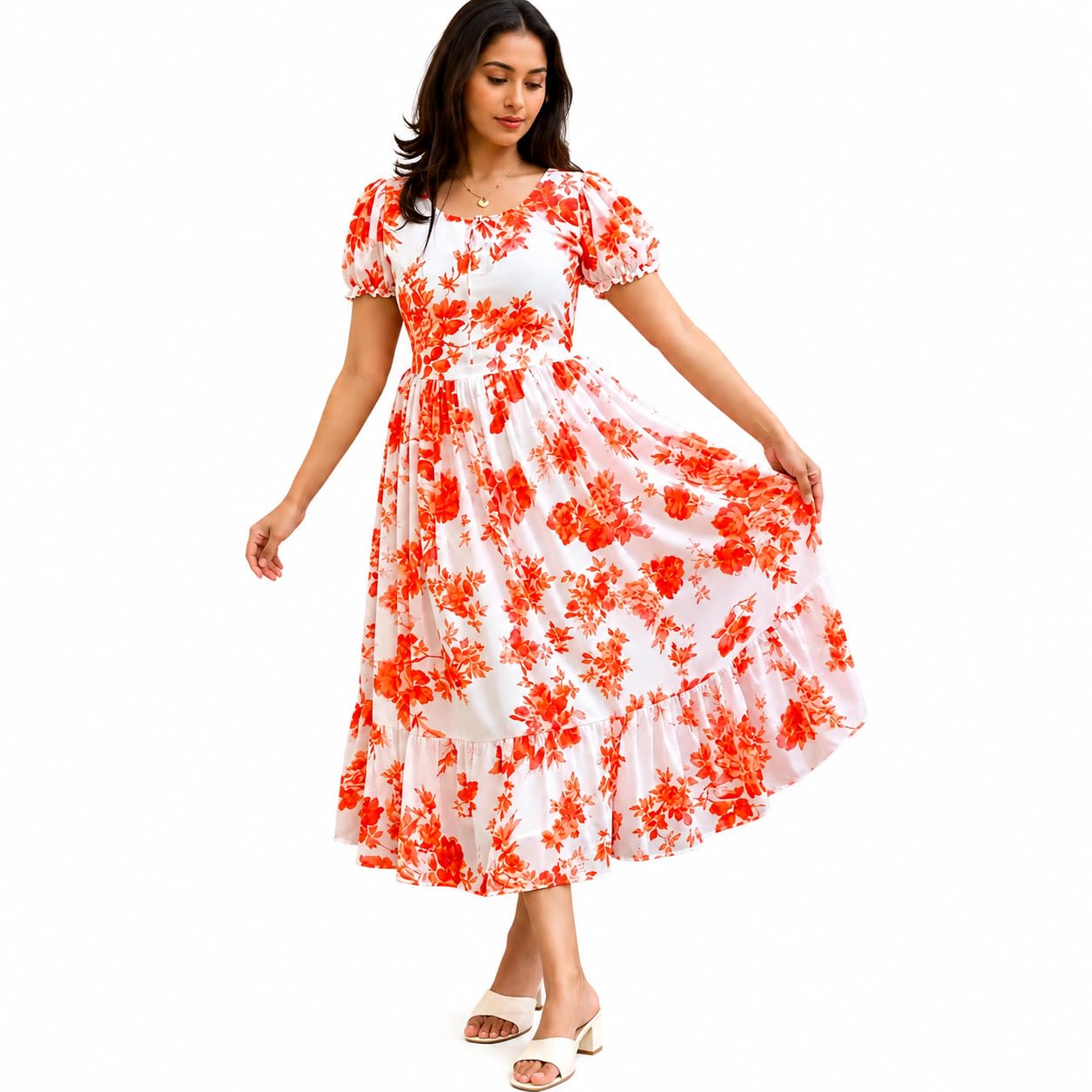 Women Girls Floral Maxi Dress Stylish Long Flared Gown Dress for Party Casual & Daily Fashion-picture-50