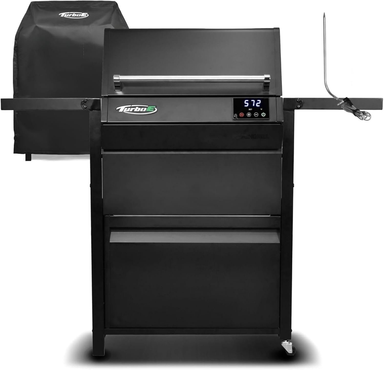 Turbo E Outdoor Electric Grill w/Cart & Cover Bundle - High-Power Infrared - 24-Inch Smart BBQ with Probe & Digital Display - Weather Resistant Cover & Tailor-Made Cart with Wheels