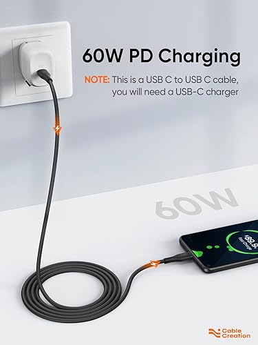 Miniatura 4 de CableCreation Cable USB C a USB C de 6 pies60 W, cable de carga USB a USB C de silicona suave para iPhone 15, Galaxy S23S22, iPad Mini 6Air 4Pro,