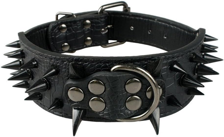 Fashion Shop Sharp Spiked Studded Dog Collar 2 Inch Wide Leather Collar for Medium & Large Dogs (Black, S)