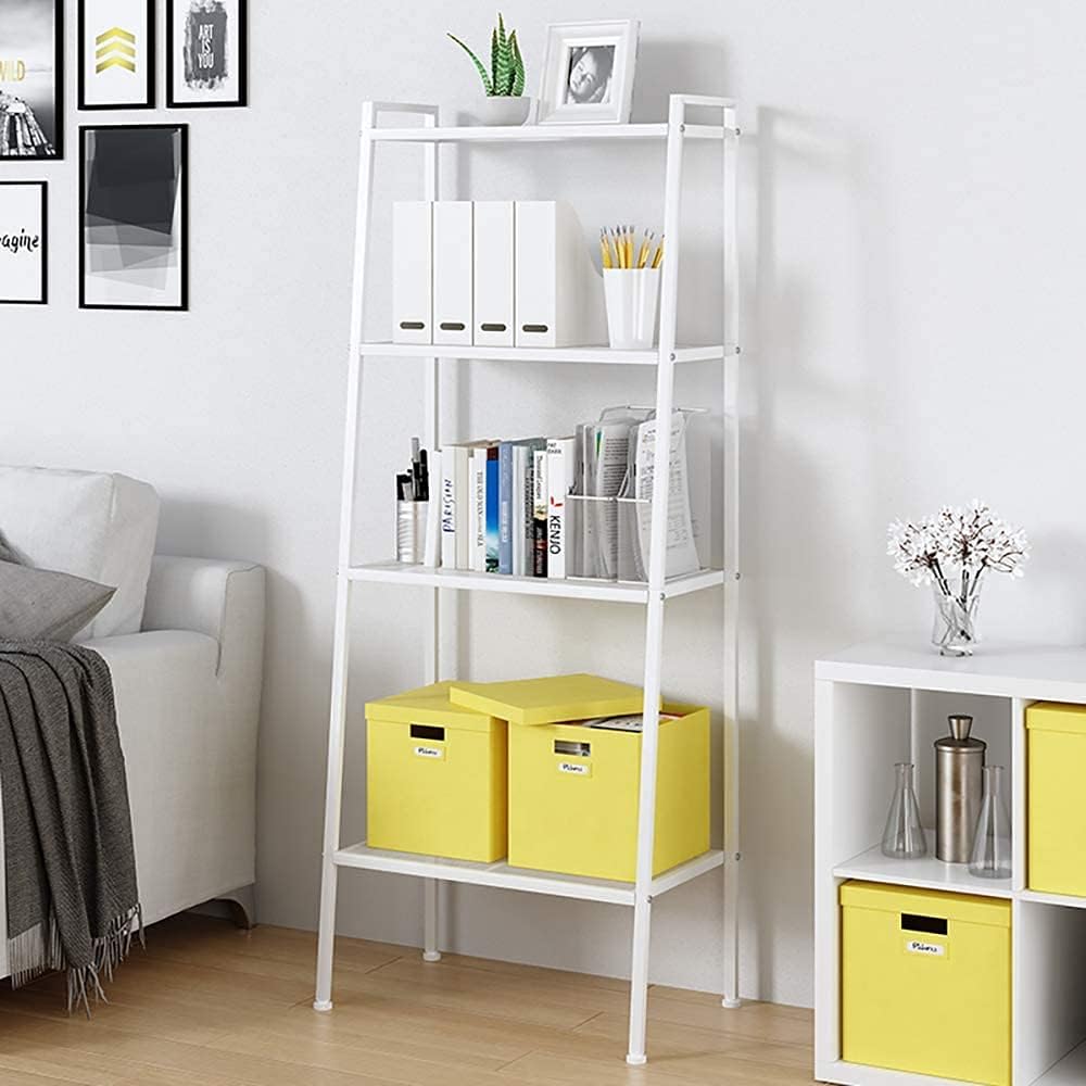 Ladder Shelf,Black Bookshelf 4 Tier Small Bookshelf,Ladder Shelf Bookcase,Tall Bookshelf,Leaning Bookshelf,Skinny Bookshelf, Bookshelf for Bedroom,Modern Bookshelf (White)