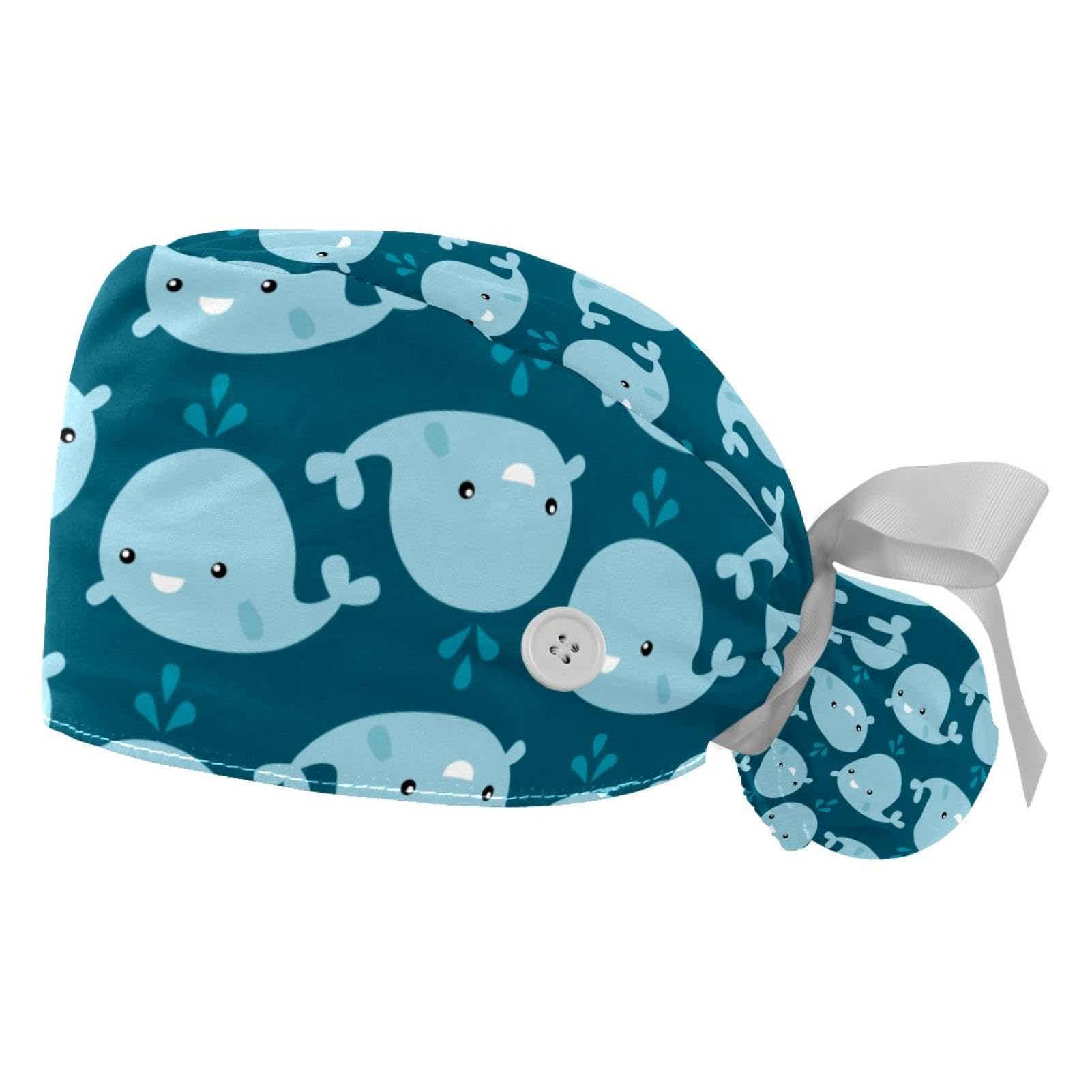 Women's Working Caps Bouffant Surgical Cap Funny Starfish Tortoise Crab Ocean World Ponytail Holder Tie Back Scrub Hat