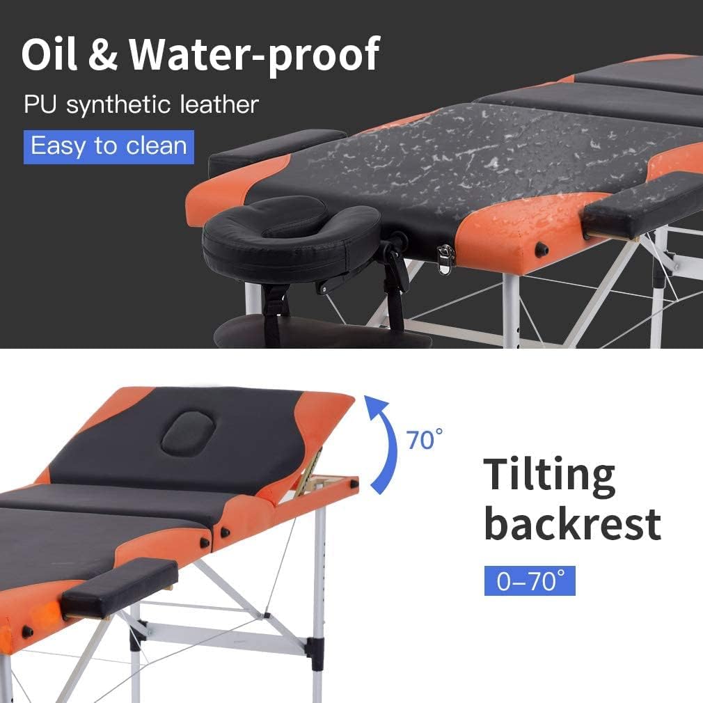 Massage Table Massage Bed Spa Bed 84 Inch Height Adjustable 3 Fold Aluminium Massage Table W/ Face Cradle Carry Case Portable Facial Salon Tattoo Bed