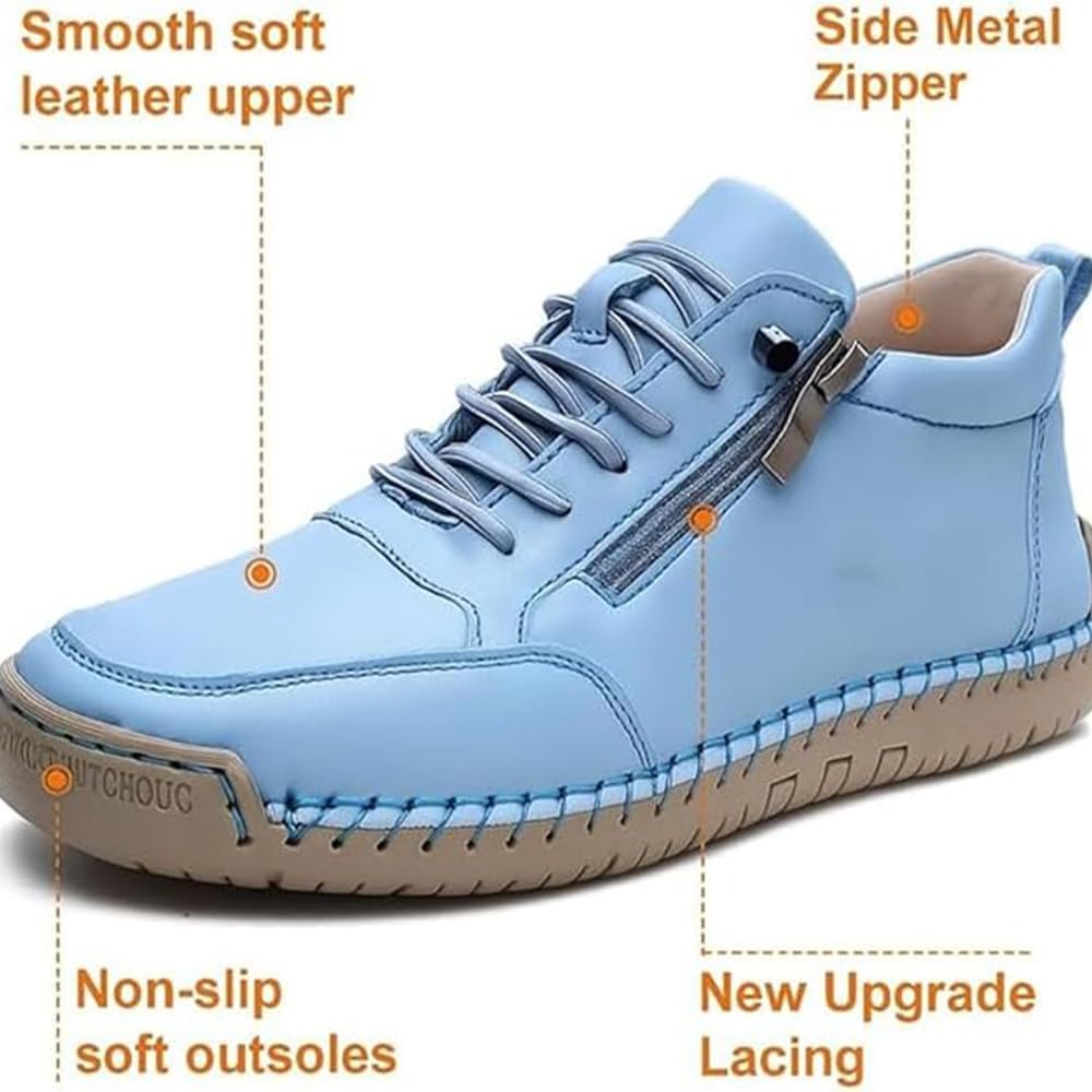 Handgefertigte orthopädische Bequeme Lederschuhe Montela Schuhe Damen Herren, Leder-Turnschuhe mit seitlichem Reißverschluss, Flache Outdoor-Schuhe, Freizeitschuhe zum Fahren und Gehen