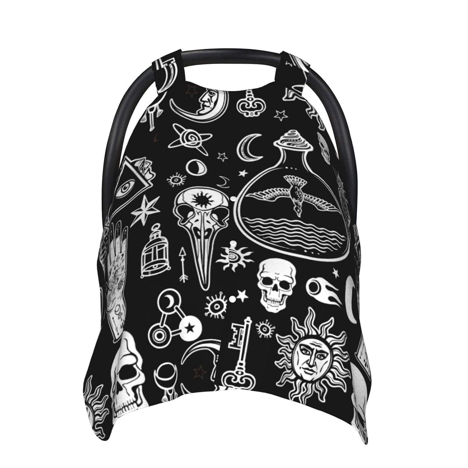 Halloween Goth Gothic Raven Crow Skull Sun Moon Tattoos Baby Car Seat Cover & Breastfeeding Nursing Cover - Breathable Stretch Fabric Multi-Use Nursing Cover for Breastfeeding