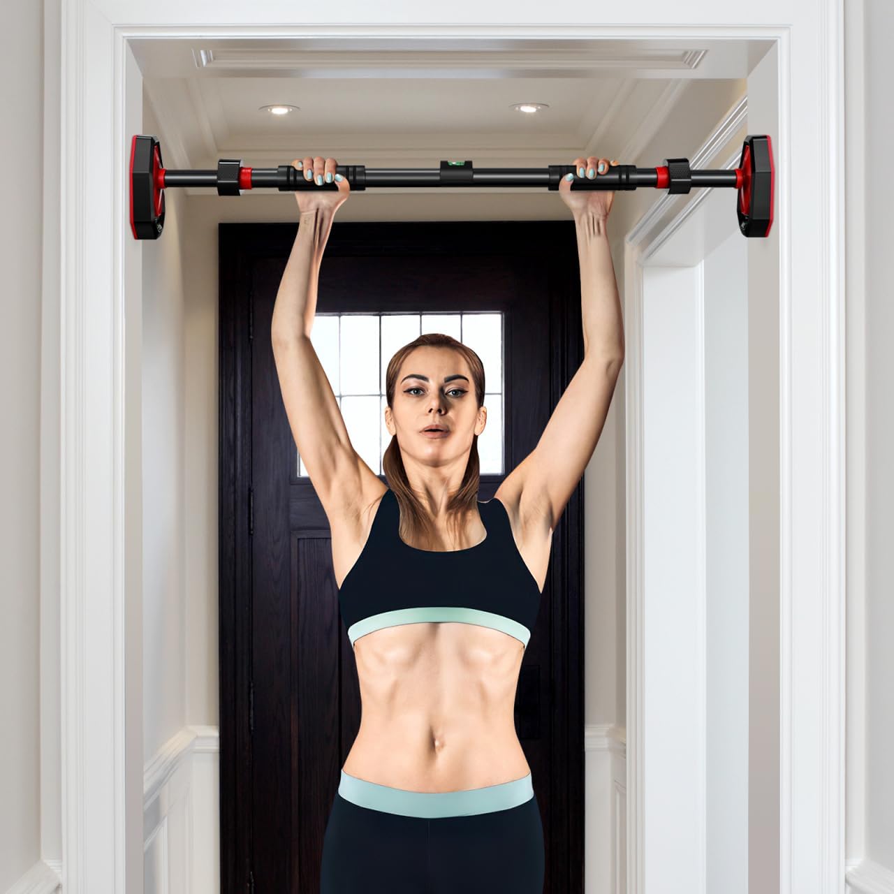 Ciieeo Adjustable Doorway Pull up Bar with Secure Locking No Drilling Installation Comfortable Grip for Home Gym Strength Training 39.37 Inch Portable Fitness Equipment