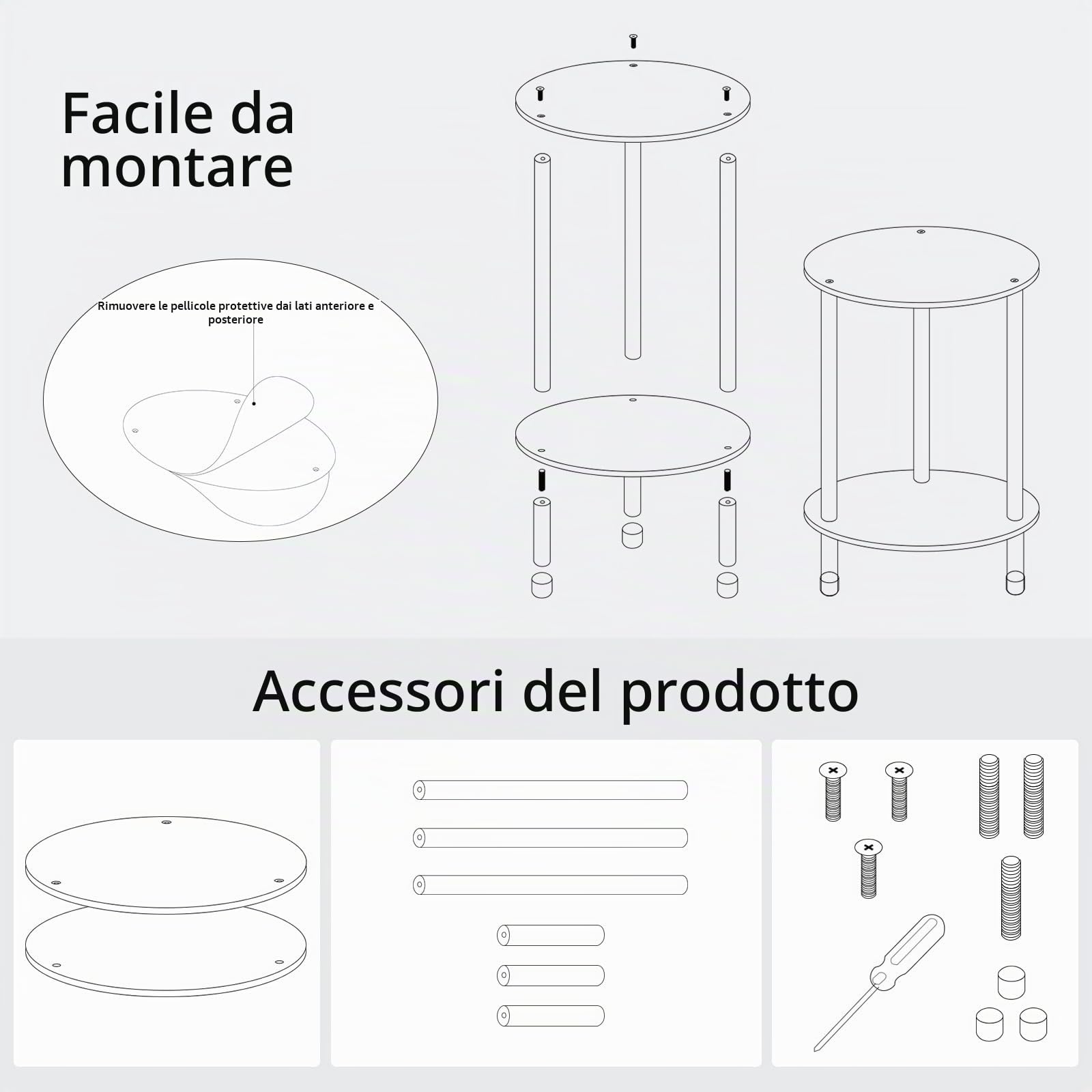Tavolino rotondo in acrilico trasparente per piccoli spazi, 30 cm di lunghezza x 30 cm di larghezza x 50,3 cm di altezza, comodino moderno a 2 ripiani, comodino minimalista per soggiorno,