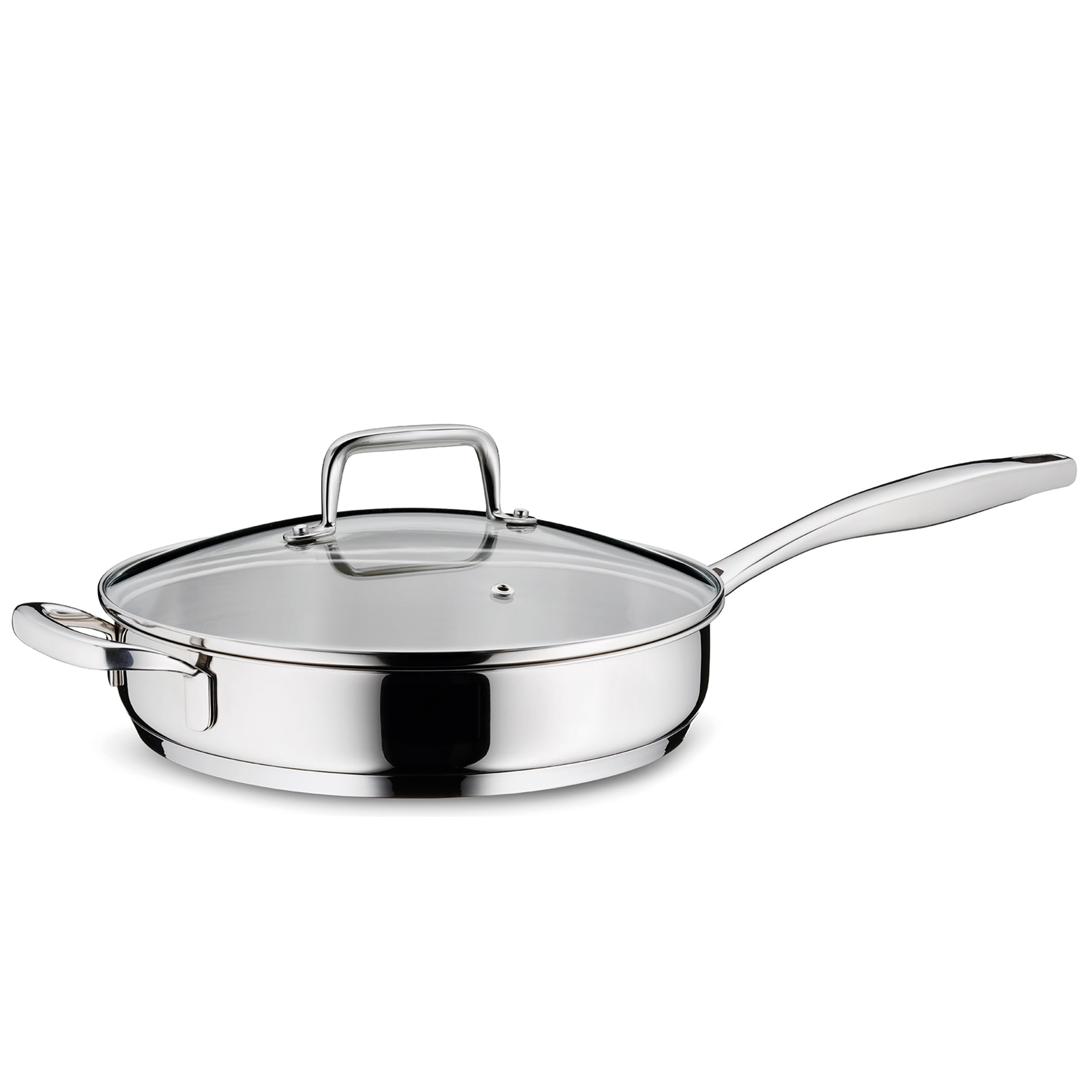 kela stainless steel casserole 24 cm high rim FLAVORIA, 1.6L induction frying pan with lid, steam outlet valve, uncoated casserole