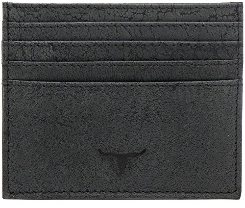 Preisvergleich Produktbild URBAN FOREST, Kreditkartenetui, Visitenkartenetui, Kartenetui, Scheckkartenetui, Kartenmäppchen, Portemonnaie, Geldbörse, Geldbeutel, Echt Leder, 10,5x8,5x0,5cm (B x H x T), Farbe:Schwarz