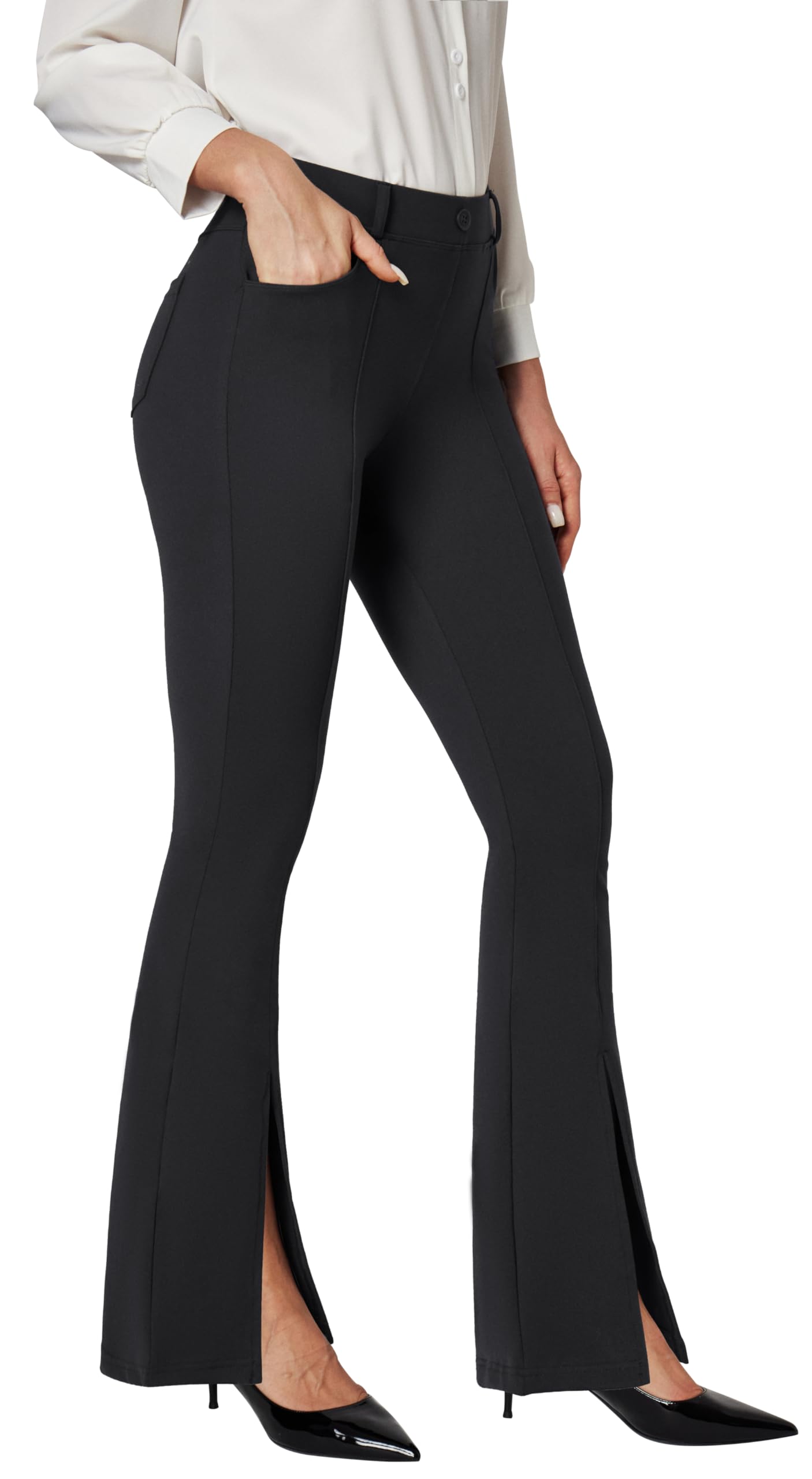 IUGA Dress Pants Women Split Front Flare Leg Work Pants with Pockets High Waist Stretchy Slacks for Business Casual 29"/31"