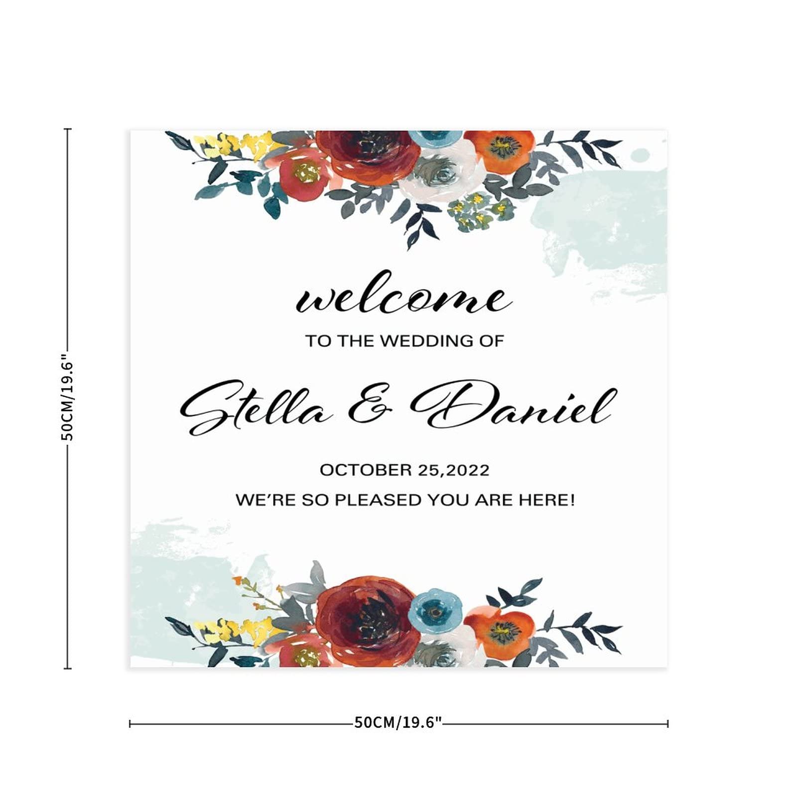Welcome to Our Wedding Sign Drewniany znak powitalny Welcome to Our Wedding Sign Spersonalizowany znak powitalny na wesele 50 x 50 cm