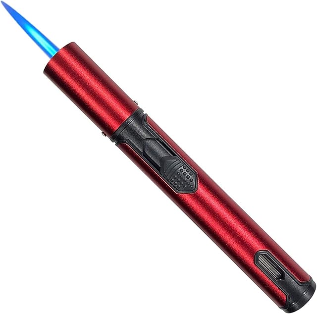 Butane Torch Lighter, 6-Inch Inflatable Windproof Lighter, Multi-Function Lighter for Barbecue Kitchen, Candle Lighter with Adjustable Flame Size. (Not Including Butane) (Red)