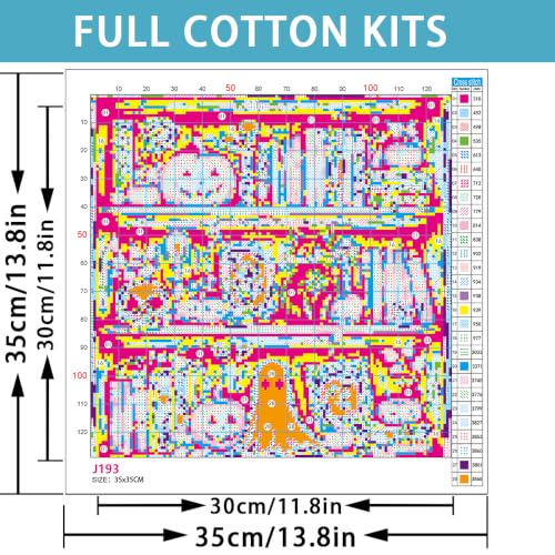 Image of Halloween Beginner Stamped Cross Stitch Kits Arts and Crafts for Adults | Ghost Embroidery Starter Kit for Adult Beginners, 11CT Pumpkins Needlepoint Counted Cross-Stitch Patterns Dimensions Kit