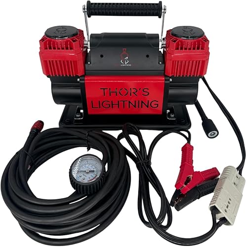 Thor’s Lightning Air Systems Bolt Portable 12V Dual Cylinder Air Compressor – 10.6 CFM, 150 PSI Max, Heavy-Duty Portable Off-Road Tire Air Pump with Upgraded Hose & Anderson Power Connector