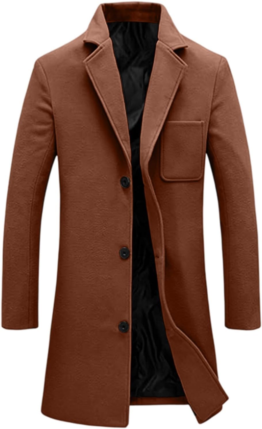 Men's Wool Blend Long Overcoat Winter Warm Button Down Jacket Top