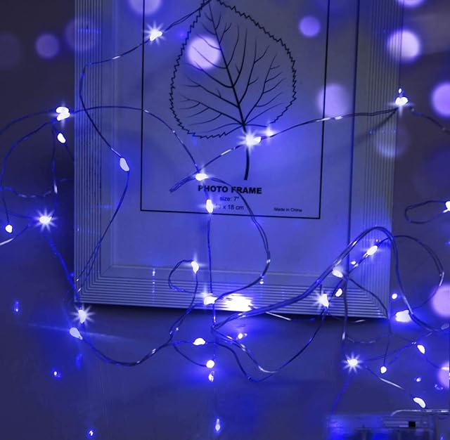 cshare Christmas Decorations Fairy Lights, 50 LEDs 5m/16.4ft Battery Operated Fairy Lights Flexible Silver Wire Lights for Christmas Tree,Wall,Wedding,Birthday,Party,Jars,Christmas Decorations.(Blue)