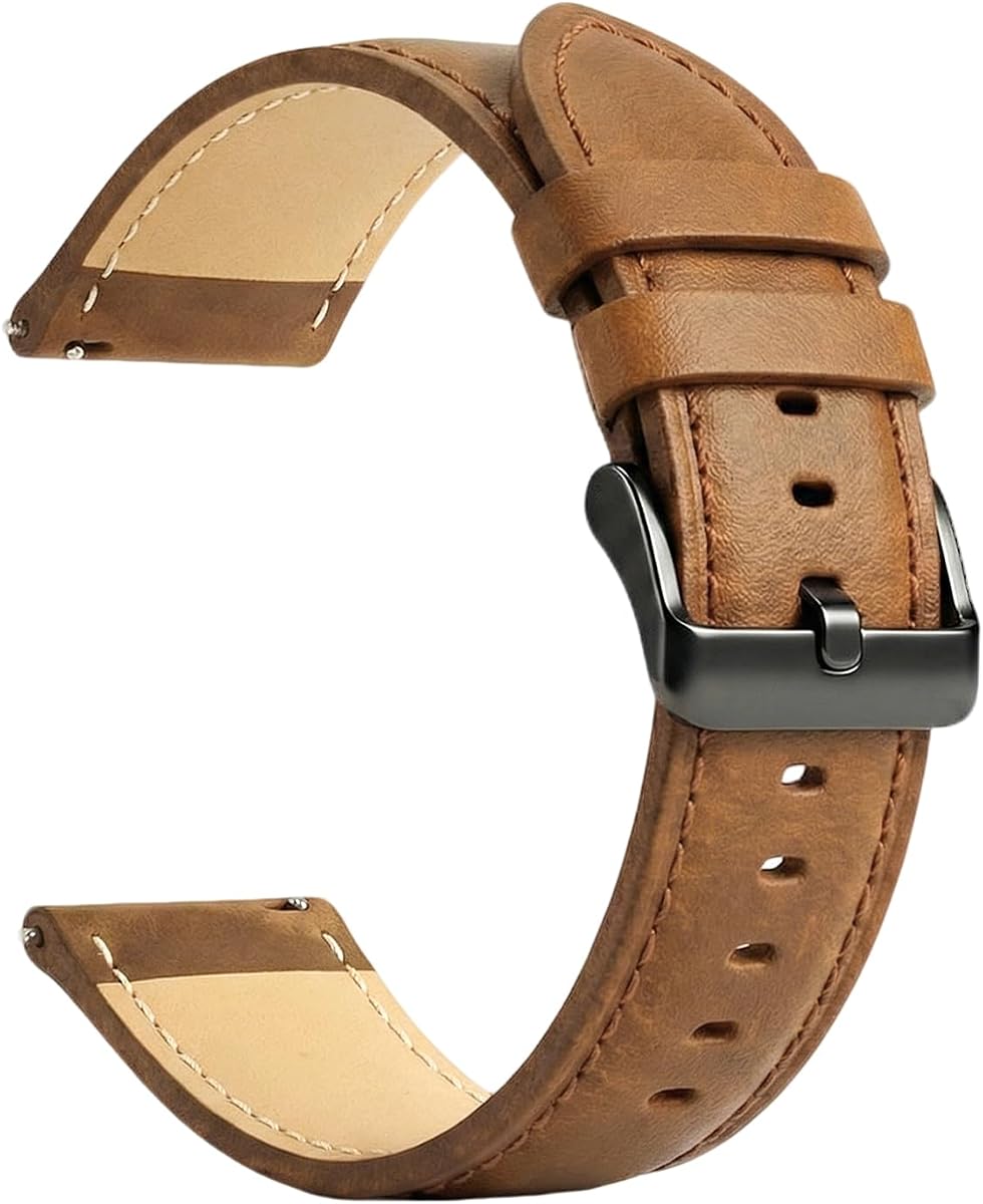 18mm 19mm 20mm 22mm 24mm Leather Bands | for Garmin/Samsung/Amazfit/Huawei/Coros/Polar/Timex/Fitpolo/Veryfitpro/RUIMEN/Casio,Quick Release Watch Strap for Men Women