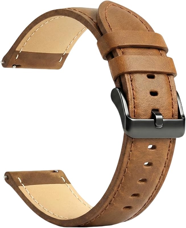 18mm 19mm 20mm 22mm 24mm Leather Bands | for Garmin/Samsung/Amazfit/Huawei/Coros/Polar/Timex/Fitpolo/Veryfitpro/RUIMEN/Casio,Quick Release Watch Strap for Men Women