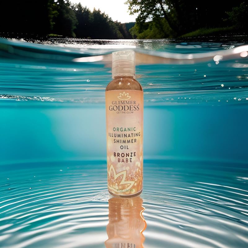 GLIMMER GODDESS Organic Illuminating Shimmer Body & Face Oils, Bronze Babe, Radiant Glow & Hydration 4 oz.