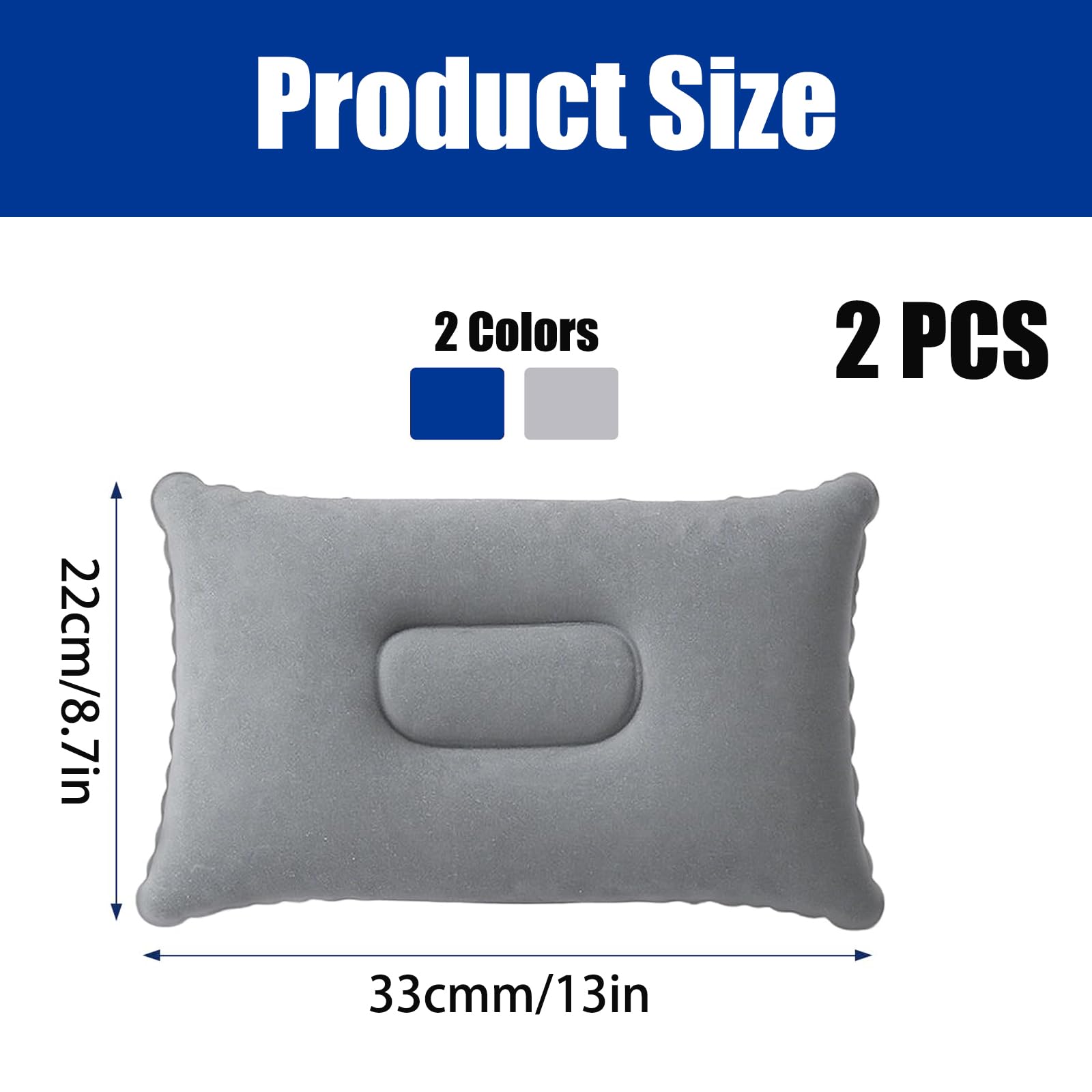 Almohada Hinchable 2 Pcs Cojín Inflable de Camping con Superficie Flocada Portátil Ligero Reposacabezas Adultos