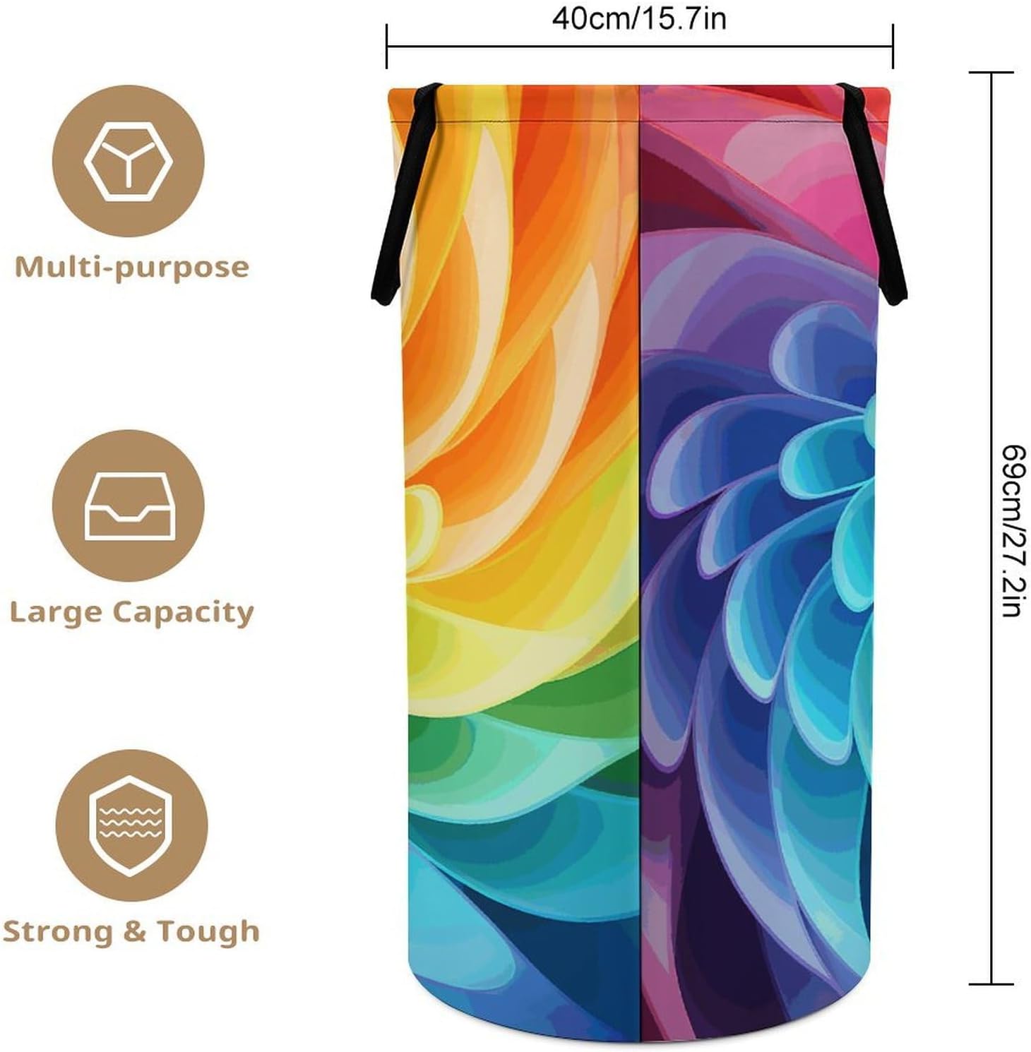 Rainbow DynamicLaundry Hamper - Large Dirty Clothes Bag.Storage Basket for Easy Carry Handles. Large Clothes Basket with Handles, Clothing Storage Bucket Toy Organizer for Bathroom Bedroom Dorm.