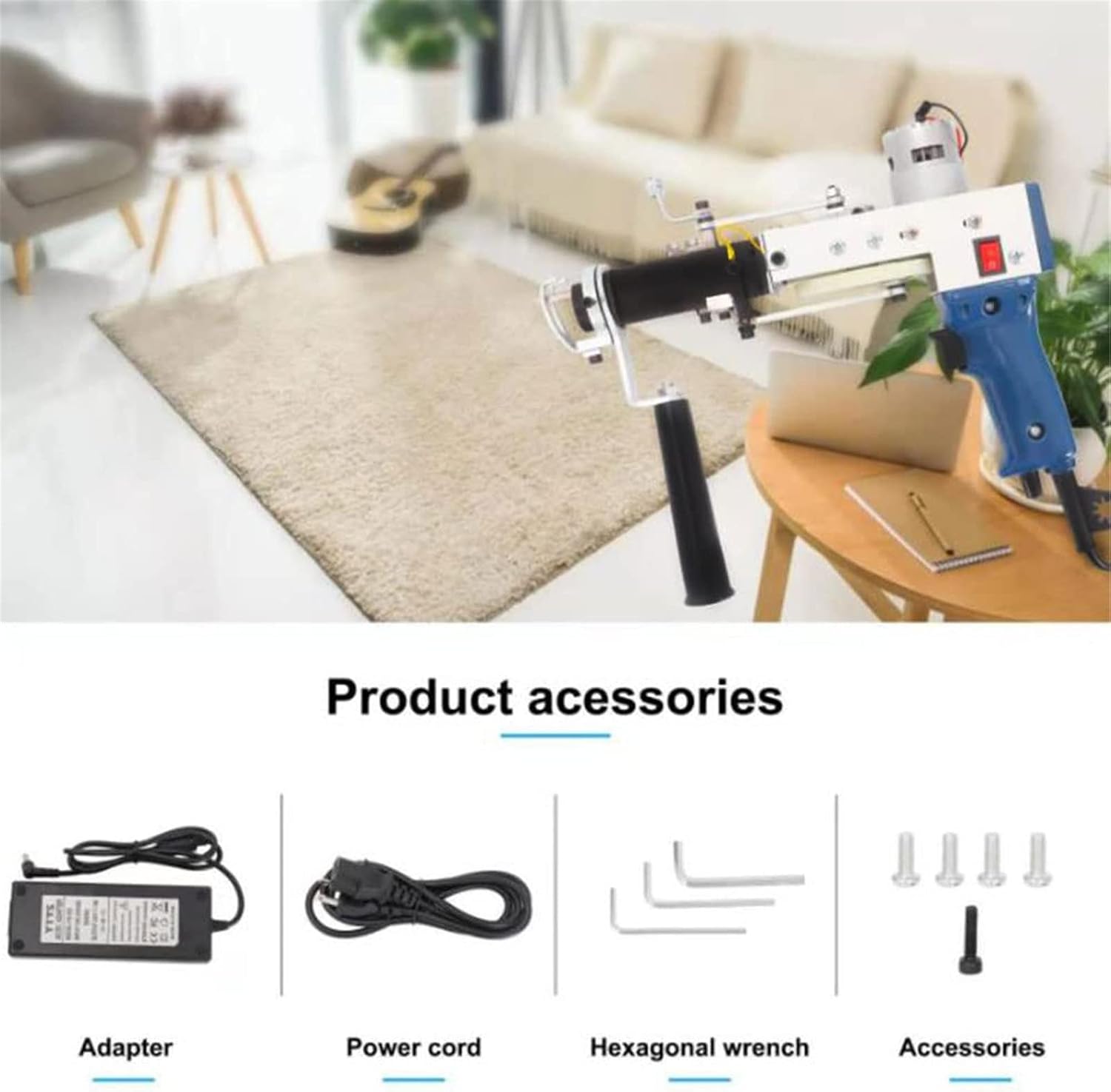 Electric Carpet Tufting Gun, Rug Tufting Gun Machine Starter Kit 2 in 1 High Efficiency Carpet Knitting Weaving Flocking Rug Making Tools