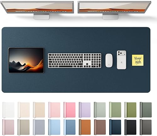 Miniatura 89 de YSAGi Protector de escritorio de piel, alfombrilla de oficina, alfombrilla grande para ratón, alfombrilla antideslizante de piel sintética, Azul