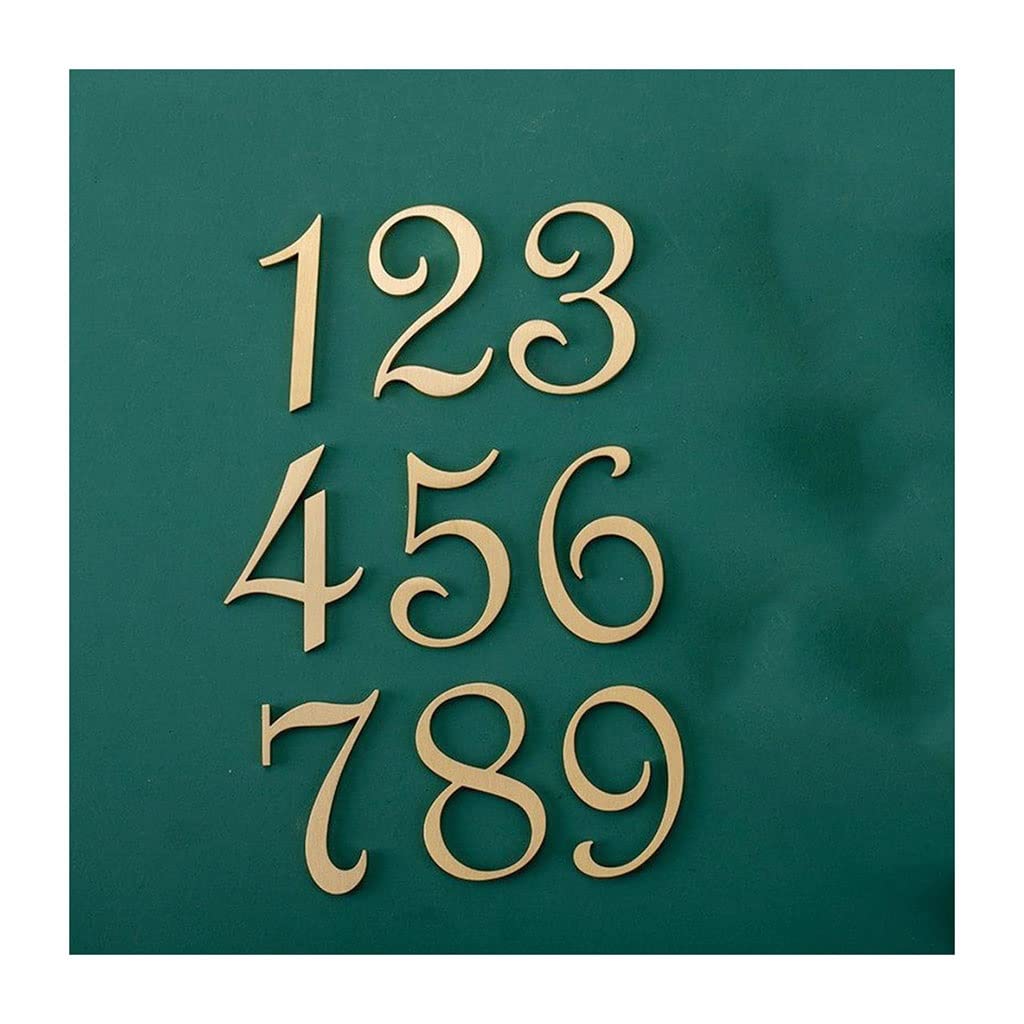 House Numbers， 1pcs Brass Numbers Stickers, for Apartment Metal Self Adhesive Doorplate Door Plaque Number Mailbox Address Street Signs(Number 0)(Number 9)