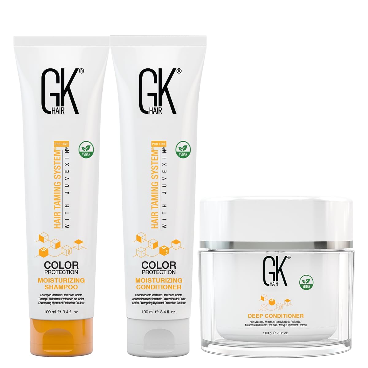 GK Hair Global Keratin Moisturizing Shampoo And Conditioner 100ml With Deep Conditioner Masque 200G For Dry Frizzy Damaged & Chemically Treated Hair - Sulfate And Paraben Free