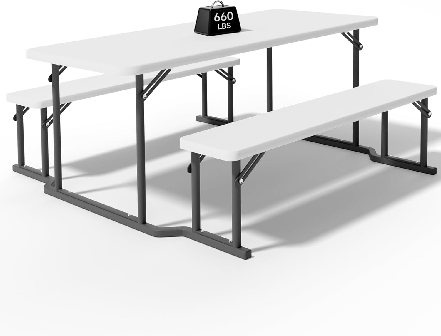 6‑Foot Picnic Table with Benches, Durable HDPE Top with All-Weather Steel Frame, Stable & Easy to Clean, Portable Camping Table and Chairs for Outdoor & Indoor Use,White