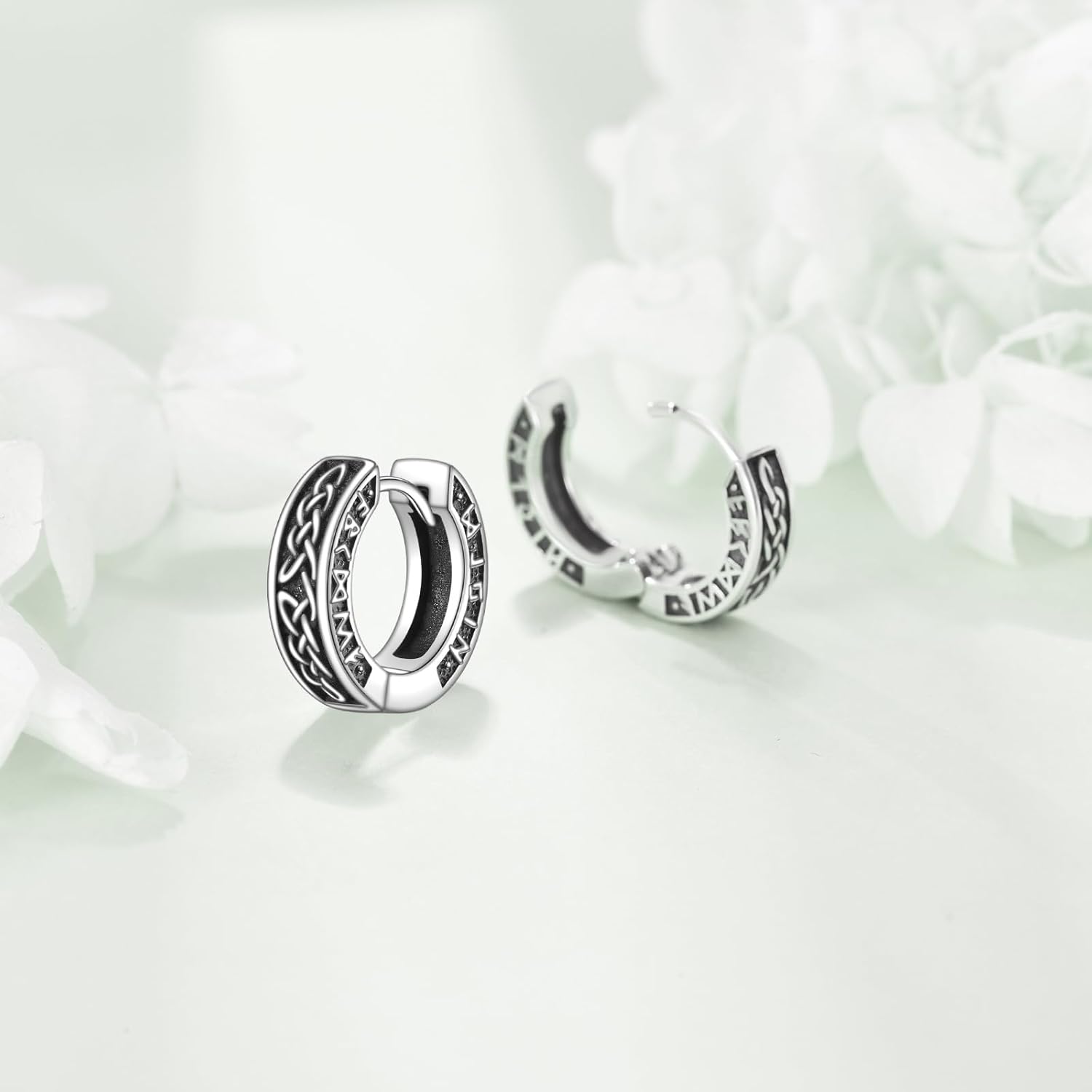 Viking Celtic/Wolf/Skull Viking Earrings 925 Sterling Silver Vintage Hoop Earrings for Men Women Viking Jewelry Gifts - Image 4