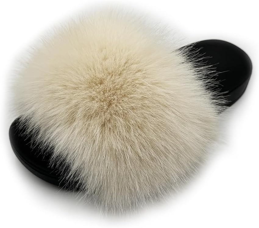 Women's Faux Fur Slides Slippers Fluffy Fuzzy Sandals Open Toe Furry Slide Flip Flop Indoor Outdoor - Image 4