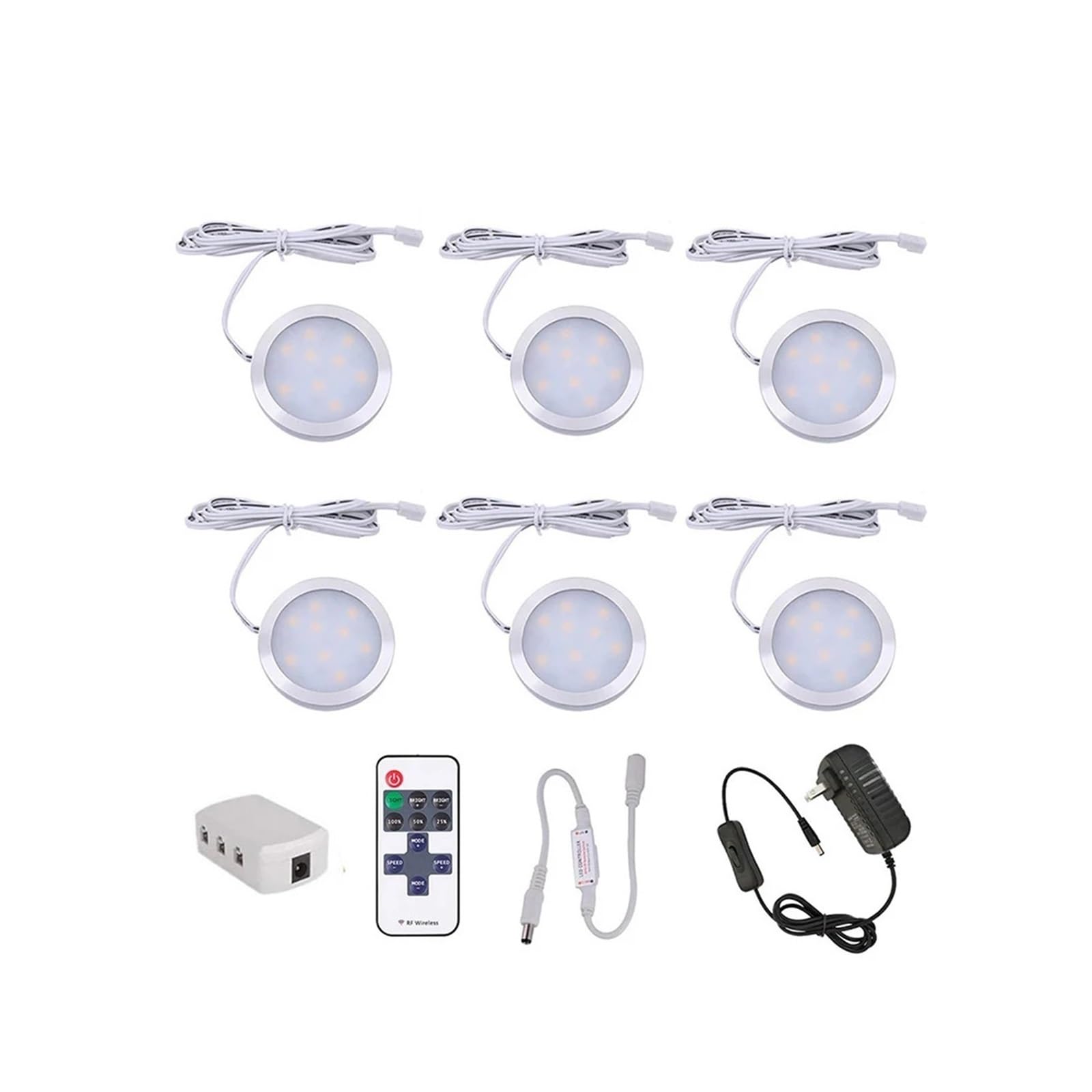 YFlifangting Luz Debajo del gabinete Control Remoto 2W DC12V LED Vitrina Luces de Armario hogar Cocina Vitrina Armario Luces de Noche (Color : 6PCS, Size : Cold White)